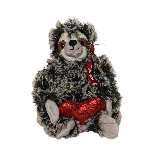 The Petting Zoo Valentines Heart Gray Black Sloth Plush Stuffed Animal 2019 9.5" - Picture 1 of 7